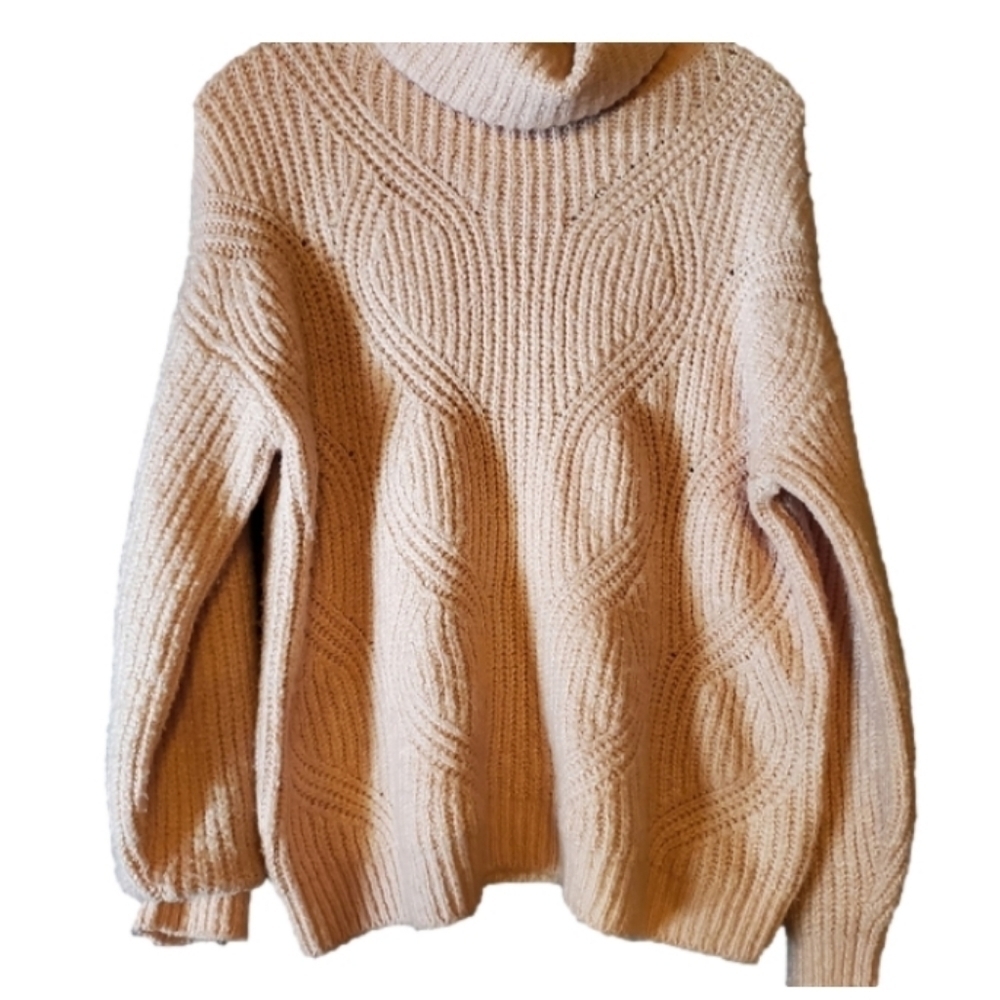 Caslon Pink Turtleneck Sweater Small Chic Cable Knit Cowl Neck New Without Tags - Picture 7 of 14